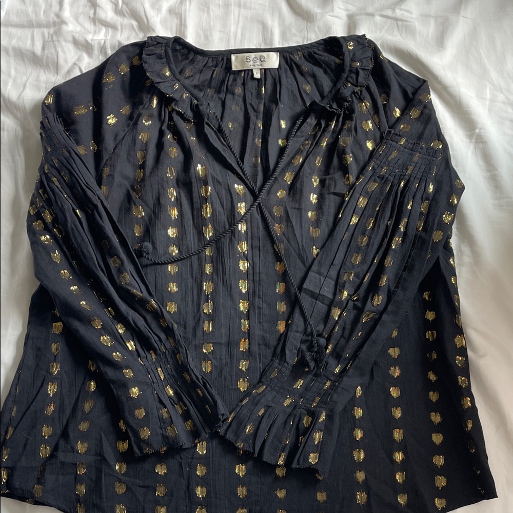 Sea New York Black Top with Gold Patterns